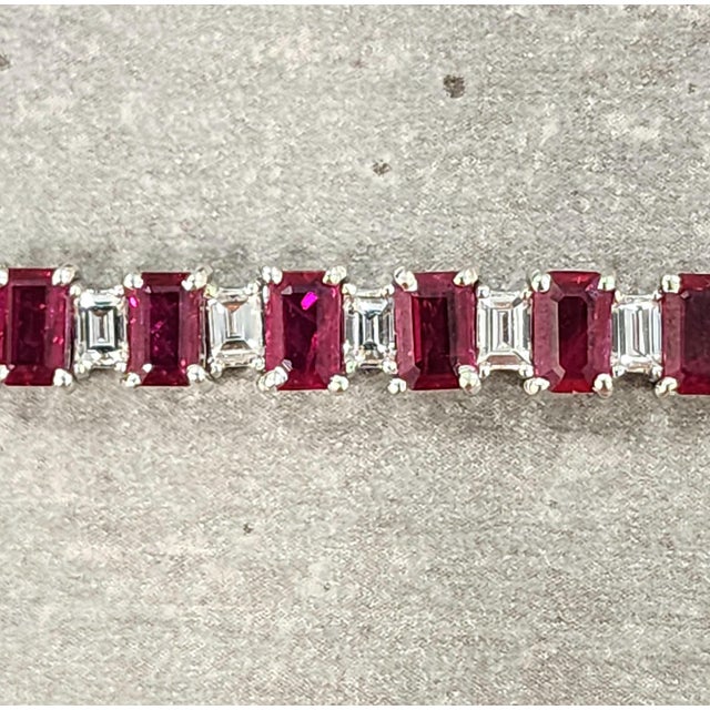 Red 14.11 Ct Natural Burma Ruby & Diamond Bracelet For Sale - Image 8 of 9