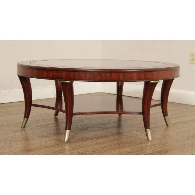 Thomasville 'Bogart" Art Deco Style Mahogany Glass Top Round Coffee