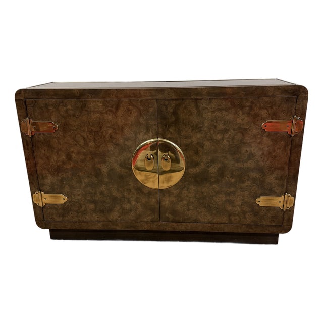 1970’s Burled Console Cabinet From Legendary Mastercraft Furniture For Sale