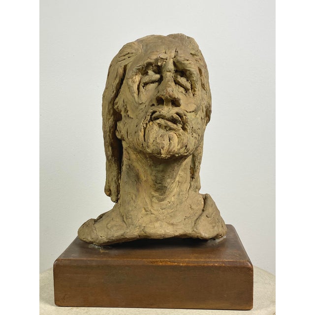 Wood Late 20th Century Clay Bust Sculpture by Mary Hecht For Sale - Image 7 of 7