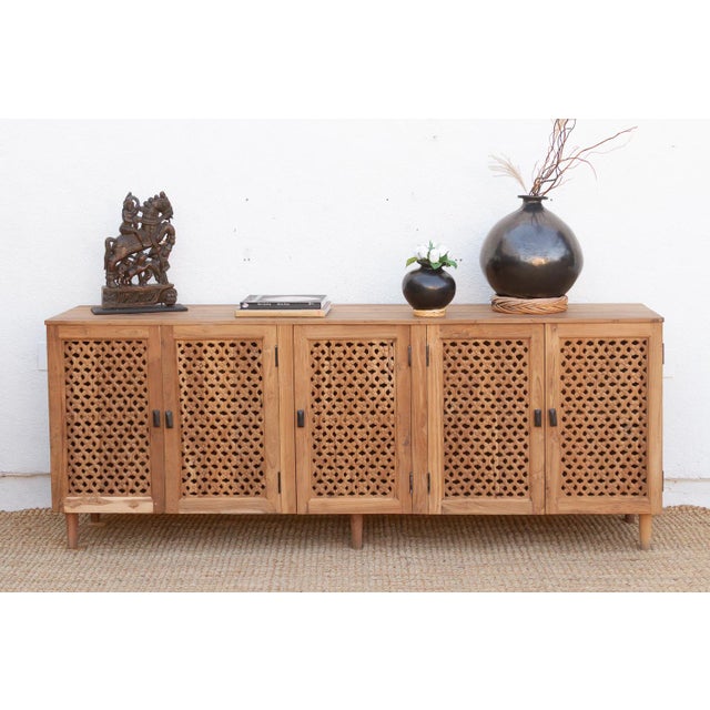88" Long Old Teak Floral Jali Sideboard For Sale - Image 10 of 10