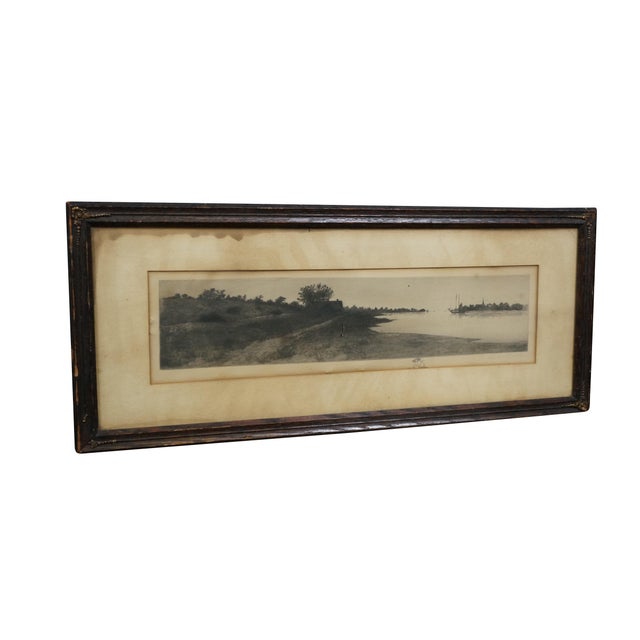Victorian Antique John Octavius Anderson Signed Sailboat Village Seascape Etching 26" For Sale - Image 3 of 13