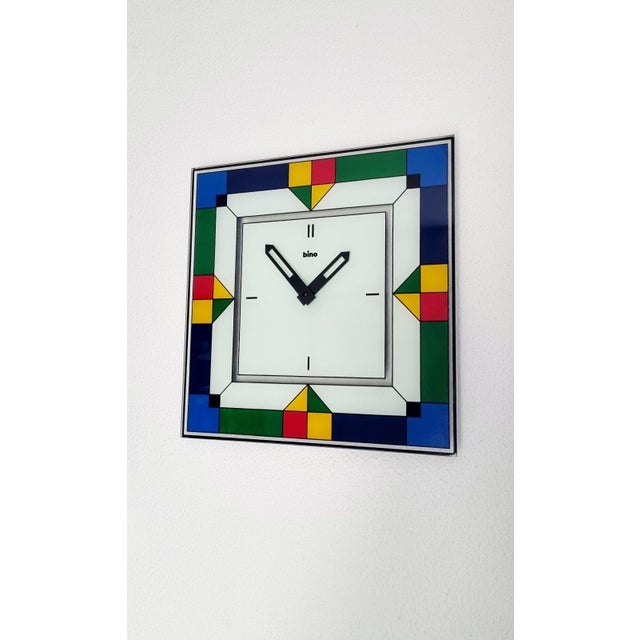 Glass Large Glass Wall Clock by Bino, 1980s For Sale - Image 7 of 12