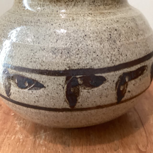 Mid 20th Century Vintage Stoneware Studio Pottery Vase Tan/Brown Speckled Glaze Moriage Style Signed For Sale - Image 5 of 12