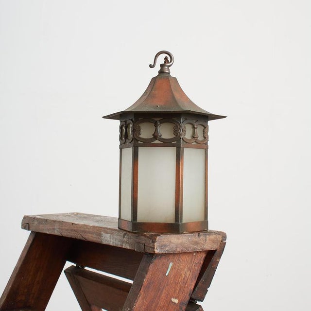 antique arts and crafts glass hexagonal lantern pendant light an antique glass pendant light in arts and crafts style....
