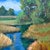 Rich greens, blues and amber give this framed summer landscape a warm, luminous glow. Kenneth R. Burnside builds the scene...