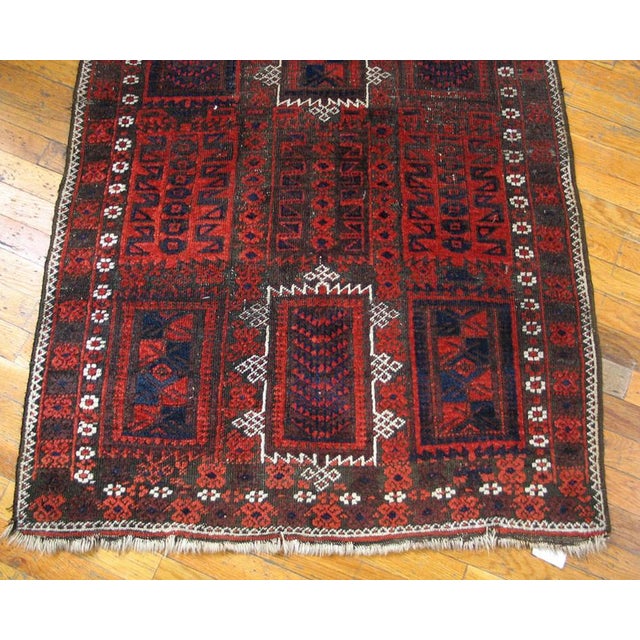1930s Red Geoemtric Tribal Antique Baluch Turkmen Rug 3'1" X 6'4" Handknotted Wool Carpet For Sale - Image 4 of 5