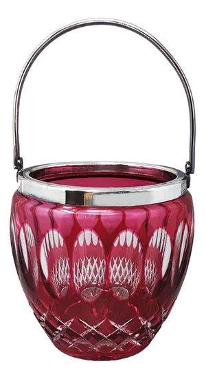Red Bohemian Cut Crystal Glass Ice Bucket, Italy, 1960s