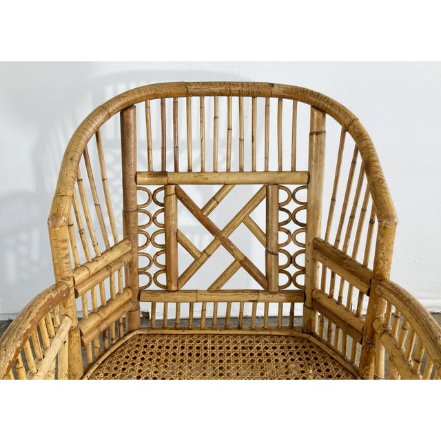 Brown Vintage Chinoiserie Brighton Pavilion Style Rattan Arm Chair For Sale - Image 8 of 10