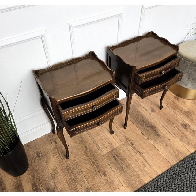 French Nightstands with Three Drawers and Carbriole Legs, 1990, Set of 2 For Sale - Image 4 of 8