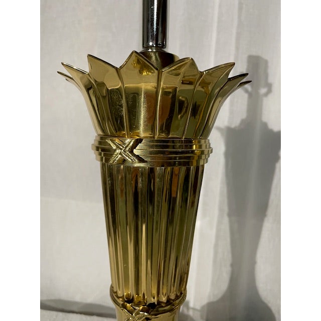 1940s Hollywood Regency Mid-Century Modern Brass Lamps - a Pair For Sale - Image 4 of 7