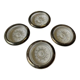 Vintage Silver-Tone Metal Rimmed Sun Coasters- Set of 4 For Sale