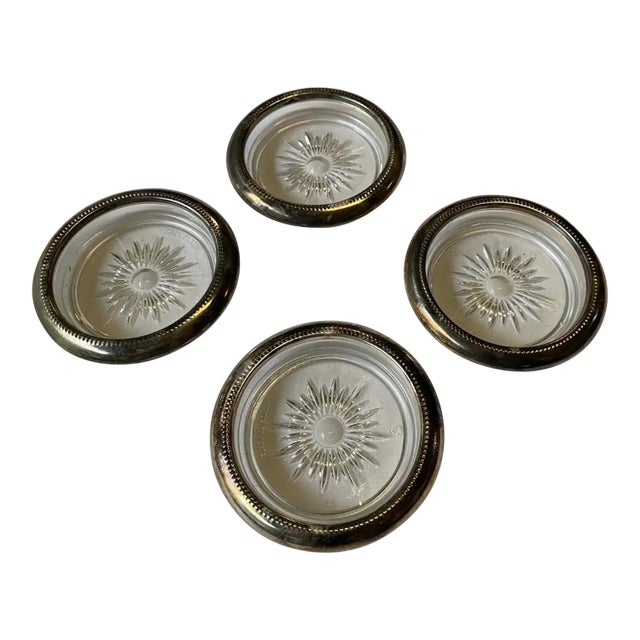 Vintage Silver-Tone Metal Rimmed Sun Coasters- Set of 4 For Sale
