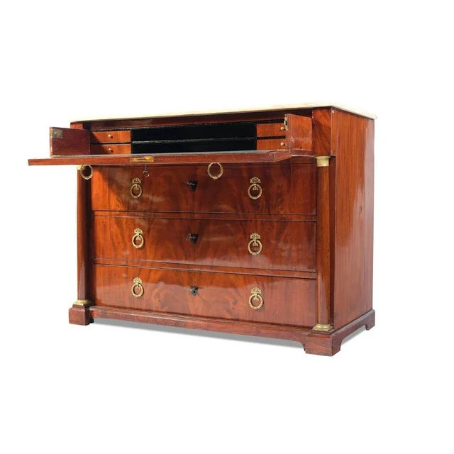 Traditional Writing Chest of Drawing in Mahogany & Marble Slab, France, 1810s For Sale - Image 3 of 4