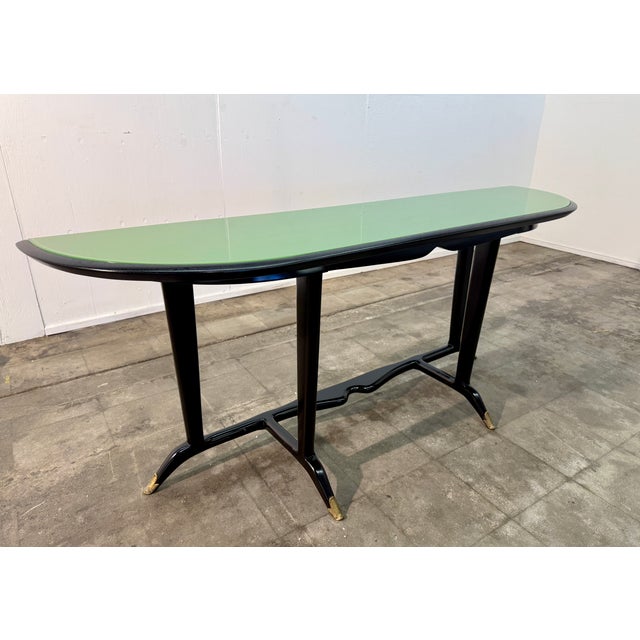 Italian Mid-Century Black Lacquered Wood and Green Glass Console, 1950s For Sale In Los Angeles - Image 6 of 6