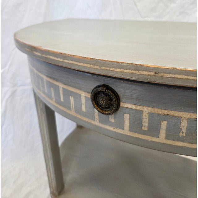 Wood Vintage Pine Gustavian Style Painted Demi-Lune Tables - A Pair For Sale - Image 7 of 14