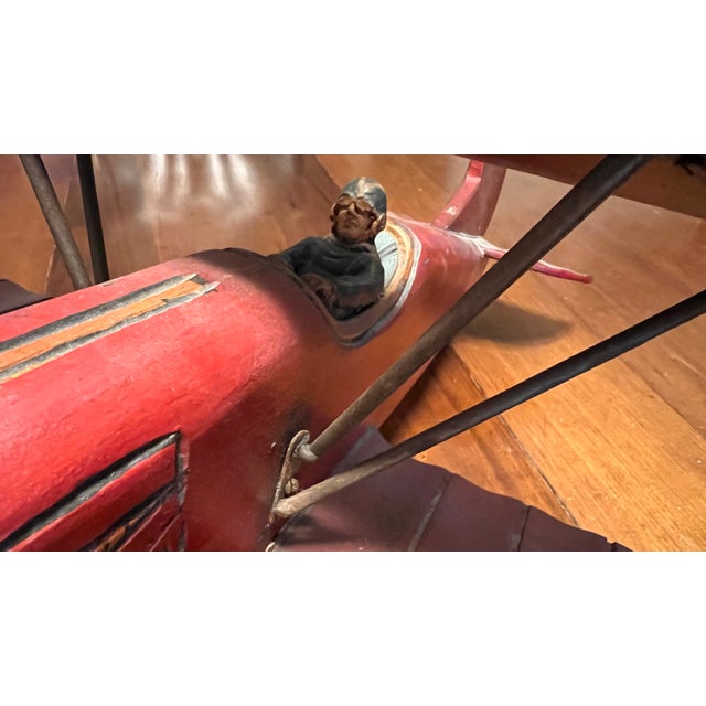 1930s Early 1900‘s Wooden “Red Baron” Toy Bi-Plane Airplane, Collector’s Item. For Sale - Image 5 of 7