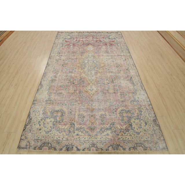 Farmhouse Kerman Rug 6’4” X 10’4” Pink Wool Vintage Distressed Hand-Knotted Carpet For Sale - Image 3 of 15