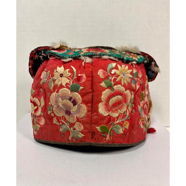 Late 19th Century Antique Chinese Silk & Cotton Embroidered Child’s Miao Hat, Baby Cap For Sale - Image 5 of 12