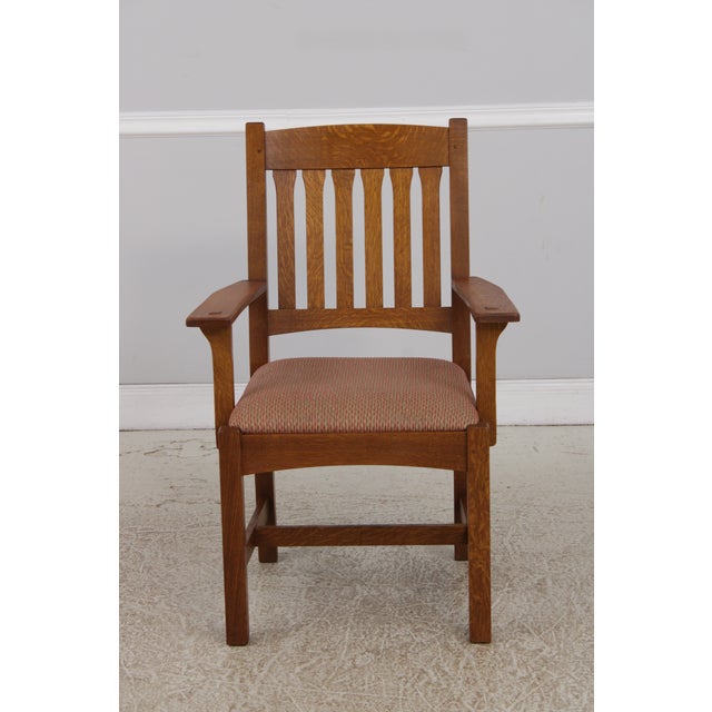 Stickley Pair Stickley Mission Oak Arts & Crafts Armchairs For Sale - Image 4 of 17