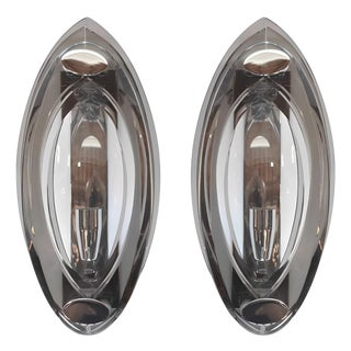 Pair of 1960's Fontana Arte Chrome and Tri-Level Glass Sconces For Sale