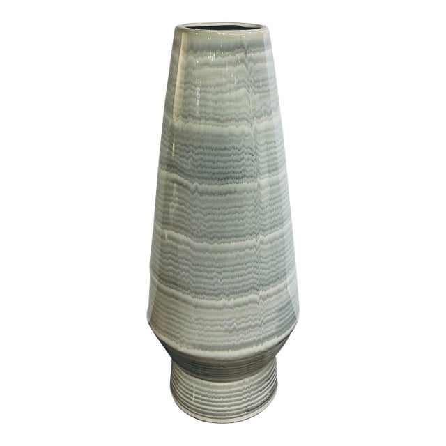 Mid-Century Modern Stylish Gray and Cream Striped Vase For Sale
