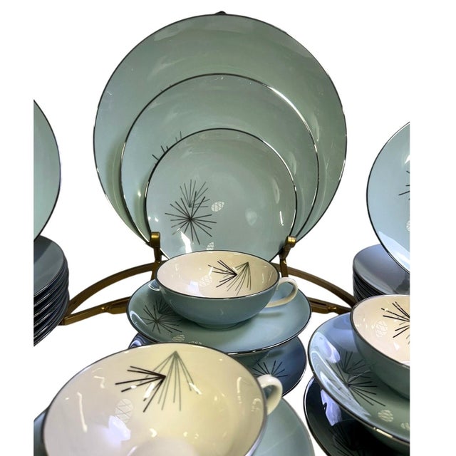 This is an extremely rare and stunning 40-Piece set of Mid-Century Franciscan Masterpiece China in the 'Silver Pine'...