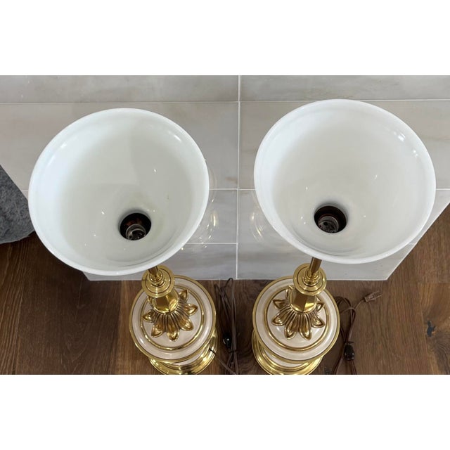 Vintage Mid-Century Modern Stiffel Torchiere Table Lamps Brass & Enamel Hollywood Regency - a Pair For Sale - Image 12 of 12