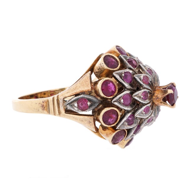 Modern 14k Gold and Ruby Cluster Cocktail Ring For Sale - Image 3 of 9