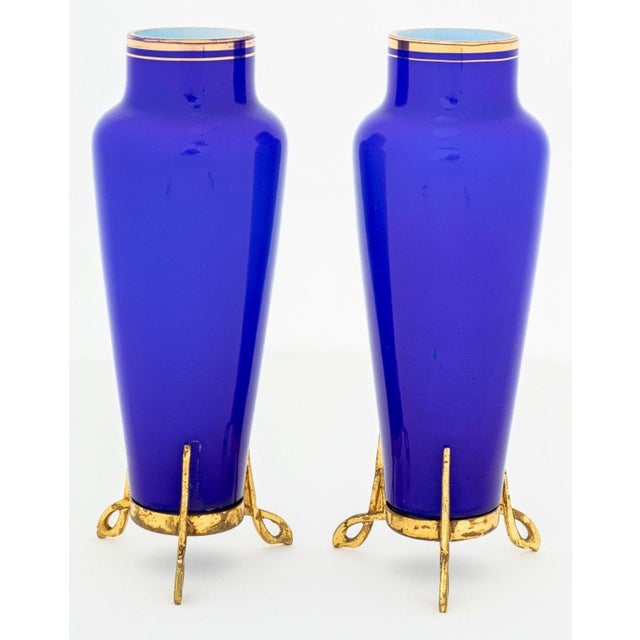 Austrian Secessionist Cobalt Blue Glass Vases, Pair For Sale - Image 4 of 5