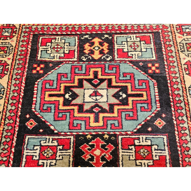 Vintage Persian Kurdish Rug, Hand-Knotted Wool, Geometric Pattern, Navy & Tan, 3x5 For Sale - Image 17 of 18