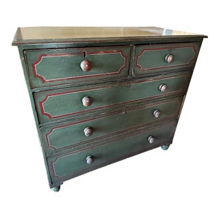 19th Century English Pine Panted Chest of Drawers For Sale