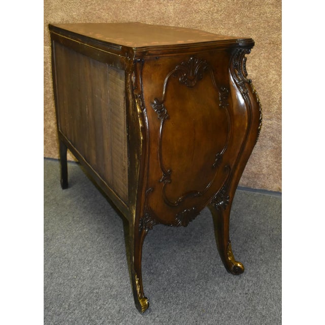 Antique Three Drawer Carved Walnut Italian Bombe' Commode W/Floral Painted Top For Sale - Image 11 of 13