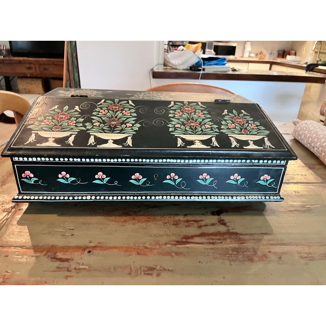 Metal Vintage Hand Painted Slant Front Correspondence Box. For Sale - Image 7 of 12