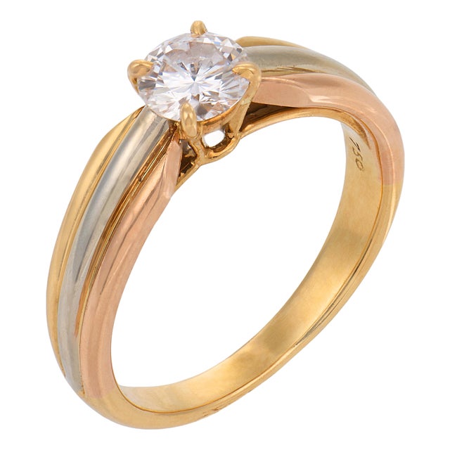 Cartier Vintage 0.50 Carat Diamond 18k Tricolor Gold Engagement Ring, Size 5.5 For Sale