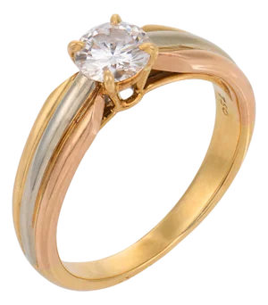 Cartier Vintage 0.50 Carat Diamond 18k Tricolor Gold Engagement Ring, Size 5.5