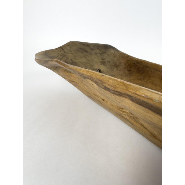Vintage Hand-Carved Wooden Trough Bowl – Sculptural Rustic Centerpiece With Natural Patina For Sale - Image 11 of 18