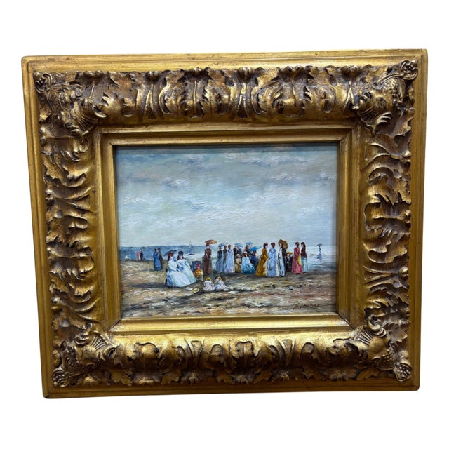 F. Huber, Impressionist Beach Scene, 1800s, Oil on Panel, Framed For Sale
