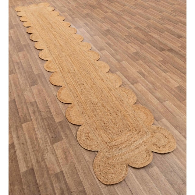 3x20 Ft. Natural Color Jute Scallop Handmade Bohomian Rug Runner For Sale - Image 4 of 11