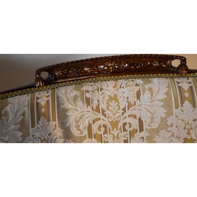 Wood 1930 Pair French Carved Mahogany High-Back Living Room Chairs / Spring-Seat For Sale - Image 7 of 18
