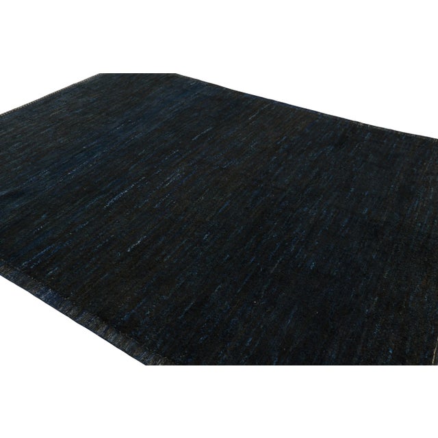 Rug & Kilim Rug & Kilim’s Contemporary Textural Rug in Dark Blue Tones and Striae For Sale - Image 4 of 7