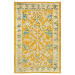 Traditional Oriental Inspired Yellow Handmade Wool Rug by Doris Leslie Blau For Sale