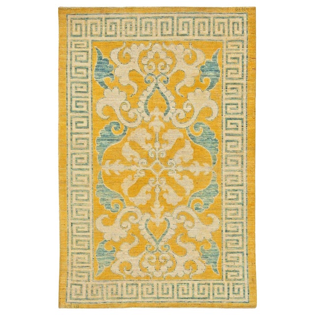 Traditional Oriental Inspired Yellow Handmade Wool Rug by Doris Leslie Blau For Sale