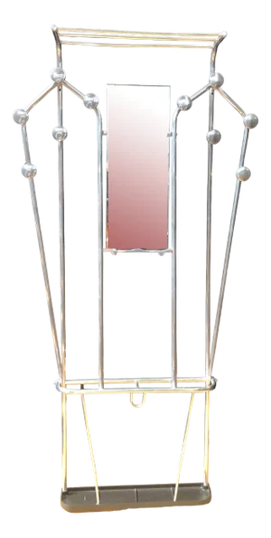 Art Deco Aluminum Coat Rack with Mirror, 1920s