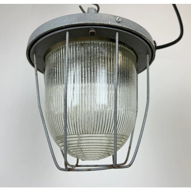 Industrial Grey Bunker Light from Polam Gdansk, 1970s For Sale - Image 4 of 12