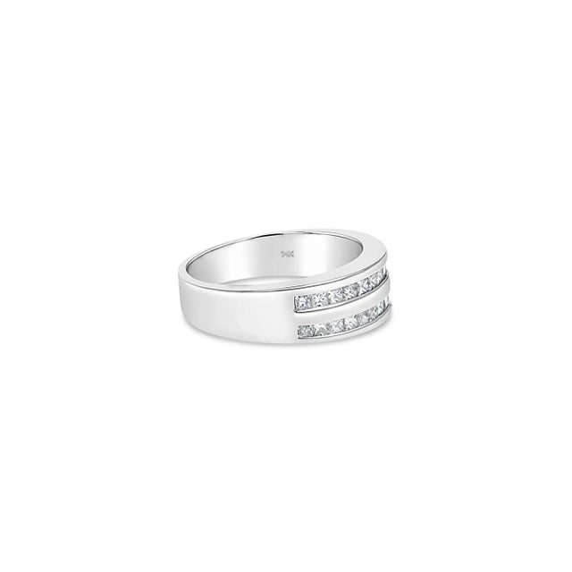 Contemporary Double Row Diamond Princess Cut Channel Set Wedding Band .77cttw 14k White Gold, Size 6 For Sale - Image 3 of 3