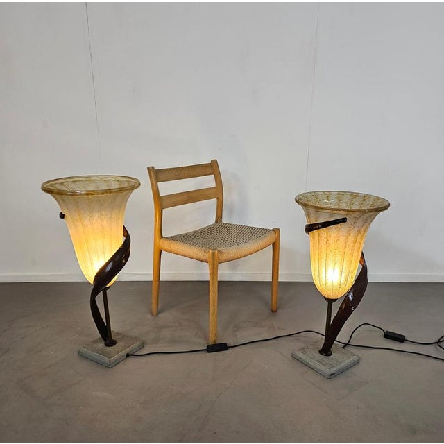Large Jugendstil Floor Lamps with Stone Base and Italian Glass Shade from Roberto Galli, Set of 2 For Sale - Image 6 of 18