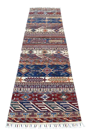 Khorjin Design Runner Blue Kazak Tribal Pure Wool Hand Knotted