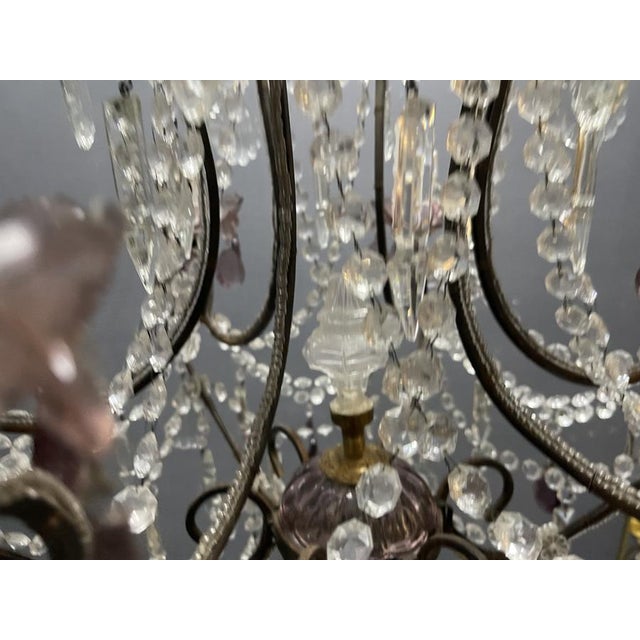 1960s Vintage Italian Crystal Beaded Chandelier with Lilac Glass Bobeches, 1960s For Sale - Image 5 of 18