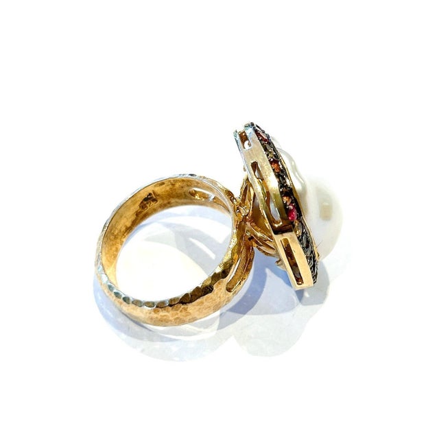 Bochic “Orient” Vintage Multi Sapphire & White Pearl Ring Set 18K Gold & Silver For Sale - Image 11 of 11